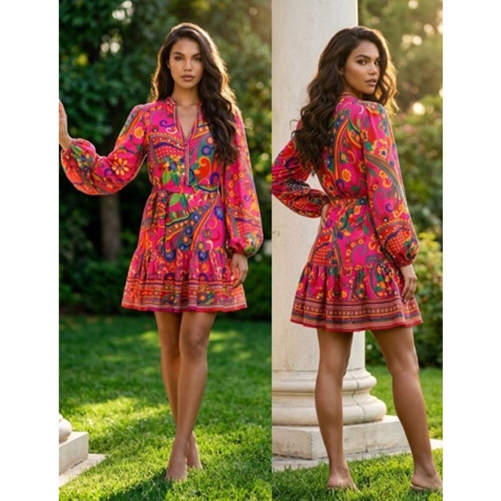 Adrianna Papell Printed Shirtdress Above Knee Dress Size: 14 - Picture 3 of 10
